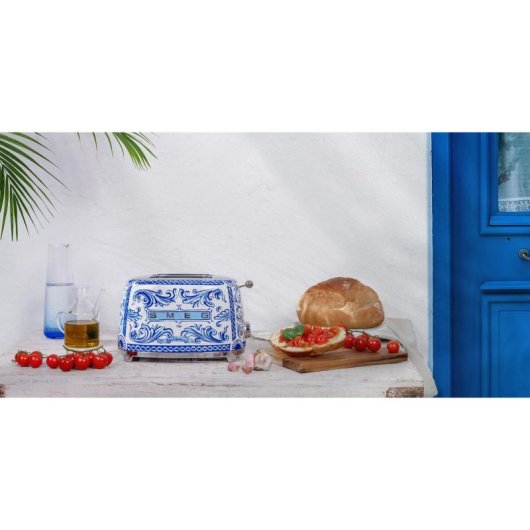 Tostadora Smeg TSF01DGBEU 2 Ranures 950 W Bleu Blanc Acier Inoxydable