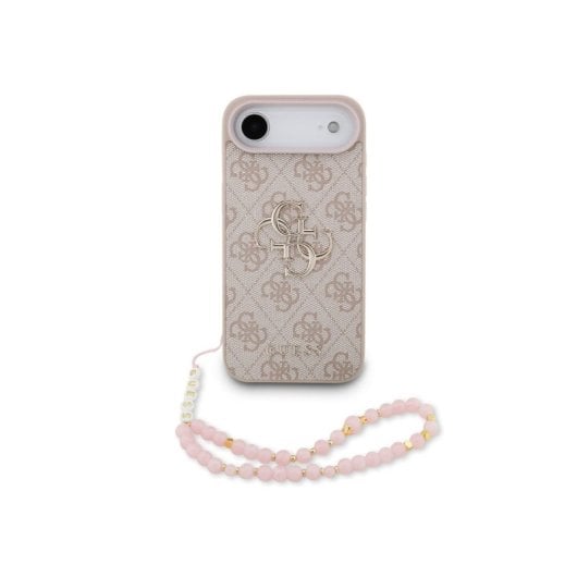 Funda pour mobile Guess Polipiel Rose Logo 4G Perles pour iPhone Air
