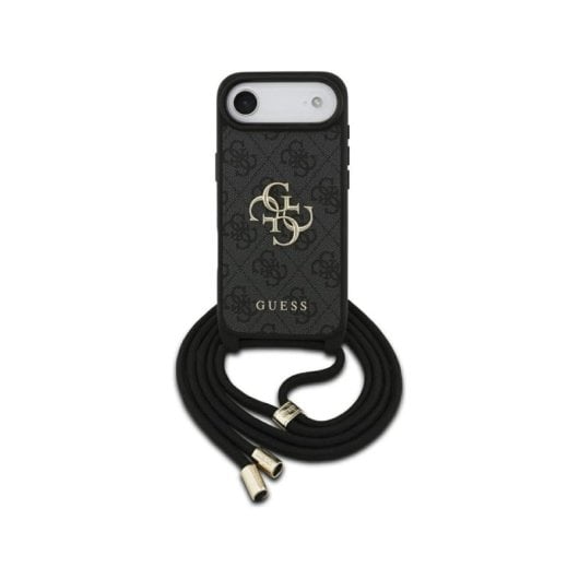 Guess Funda Para Iphone Air – Carcasa De Pu Negra Con Logo 4g Y Correa Con Cordón, Diseño Práctico Y Ajuste Preciso