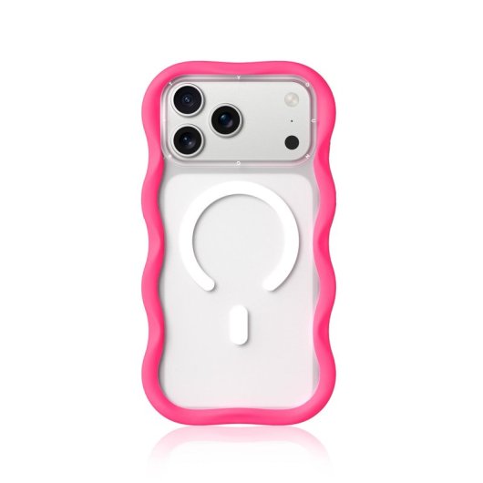 Youngkit Funda Para Iphone 17 Pro – Carcasa Magnética Dynamic Ii Transparente Rosa Hot Pink Wavy Silicone, Diseño Moderno Y Ajuste Preciso