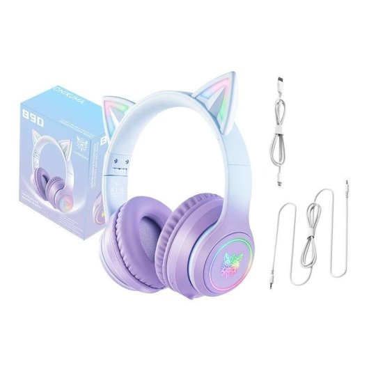 Auriculares ONIKUMA B90 sem fios Bluetooth 5.0 Gaming com iluminação RGB Azul/Púrpura