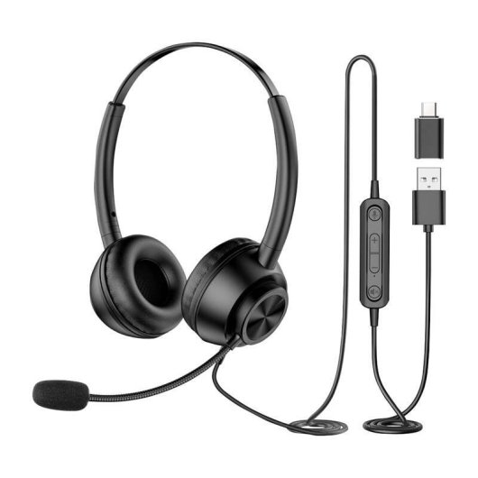 Auriculares New Bee H368 con cable USB-A y micrófono flexible para oficina y teletrabajo negros