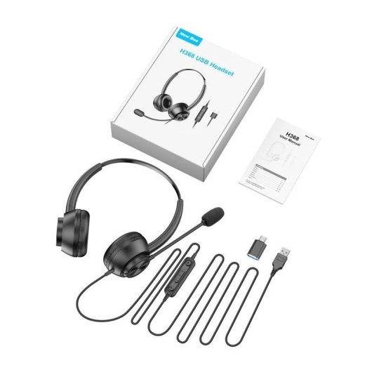 Auriculares New Bee H368 con cable USB-A y micrófono flexible para oficina y teletrabajo negros