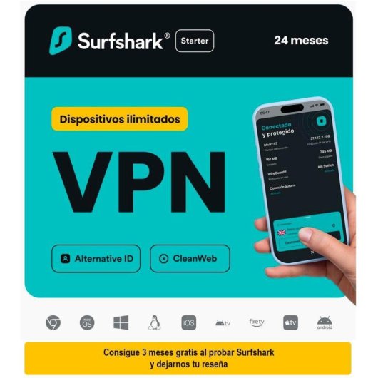 VPN Surfshark Starter, Unbegrenzte Geräte, 24 Monate, Digitaler Code