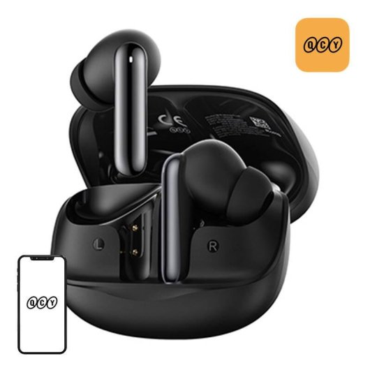 Auriculares QCY MeloBuds HT12 inalámbricos Bluetooth con Cancelación de Ruido, Micrófono y resistencia IPX4, negros