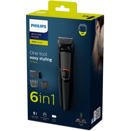 Cortapelos Multifunción Philips Multigroom Series 3000 MG3711/15 Inalámbrico 60min 4 Peines