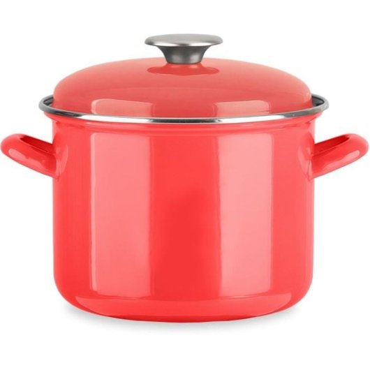 Baumalu Cazuela Traiteur Esmaltada Roja 22 X 16 Cm, Acero Vitrificado Brillante, Tapa Abombada Incluida, Apta Para Todo Tipo De Fuegos Incl. Inducción