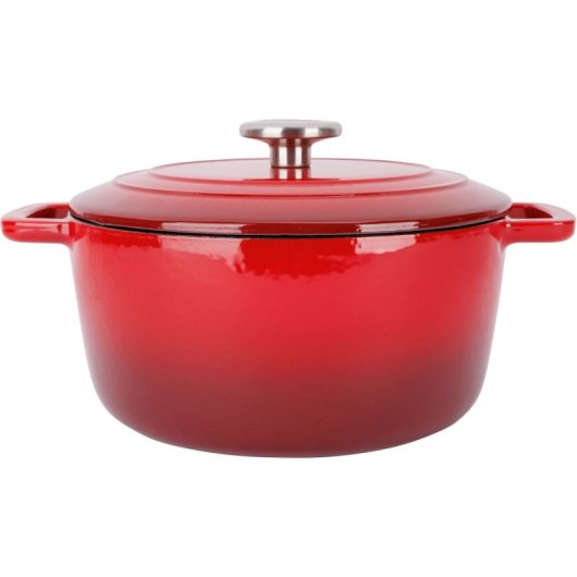 Cocotte De Hierro Fundido Esmaltado Cosy & Trendy Fontestic 24 Cm, 4,6 L, Rojo, Interior Blanco Esmaltado, Tapa Con Gotas, Apta Inducción Y Horno 200°c
