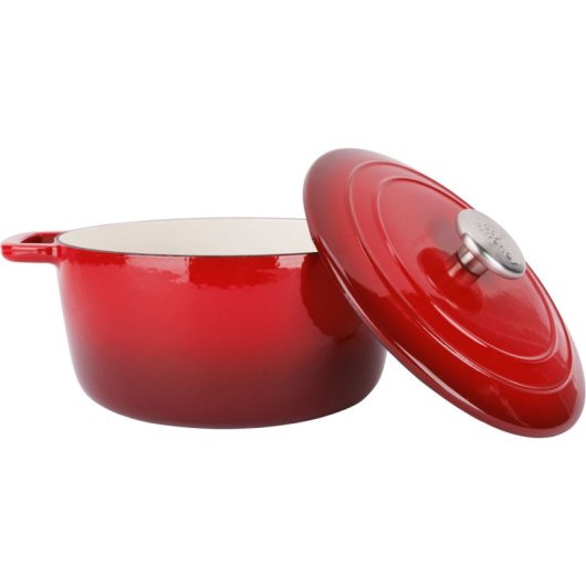 Cocotte De Hierro Fundido Esmaltado Cosy & Trendy Fontestic 24 Cm, 4,6 L, Rojo, Interior Blanco Esmaltado, Tapa Con Gotas, Apta Inducción Y Horno 200°c