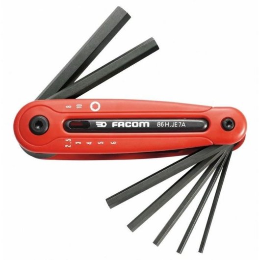 Juego De 7 Llaves Allen Métricas Plegables Facom Sc.86h.je7a Con Montura Tipo Canif, 2.5–10 Mm, Acabado Fosfatado Y Tope 90°