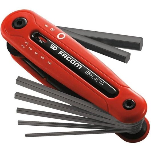 Juego De 7 Llaves Allen Métricas Plegables Facom Sc.86h.je7a Con Montura Tipo Canif, 2.5–10 Mm, Acabado Fosfatado Y Tope 90°