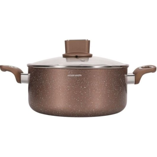 Arthur Martin Am5531 28 Cm Marmita De Aluminio 6,3 L Con Revestimiento Antiadherente Interior Efecto Moteado Y Tapa De Cristal Compatible Con Inducción