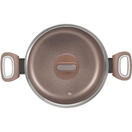 Arthur Martin Am5531 28 Cm Marmita De Aluminio 6,3 L Con Revestimiento Antiadherente Interior Efecto Moteado Y Tapa De Cristal Compatible Con Inducción
