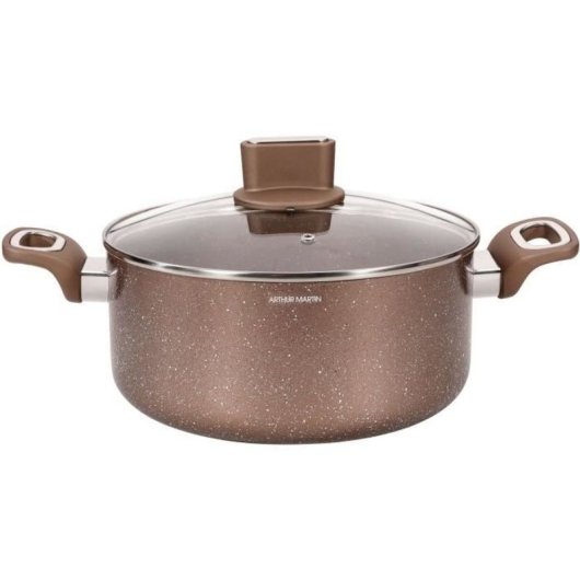 Arthur Martin Am5531 28 Cm Marmita De Aluminio 6,3 L Con Revestimiento Antiadherente Interior Efecto Moteado Y Tapa De Cristal Compatible Con Inducción