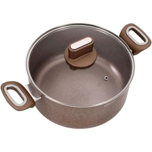 Arthur Martin Am5531 28 Cm Marmita De Aluminio 6,3 L Con Revestimiento Antiadherente Interior Efecto Moteado Y Tapa De Cristal Compatible Con Inducción