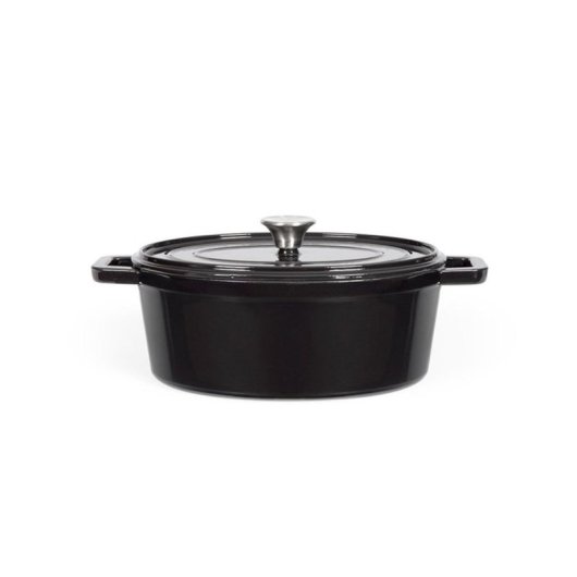 Livoo Mep129n Cazuela Oval De Hierro Fundido Esmaltado 4,5 L 29x22 Cm, Negra, Apta Para Inducción Y Horno, Tapa Con Picots