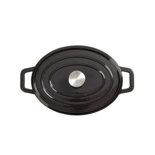 Livoo Mep129n Cazuela Oval De Hierro Fundido Esmaltado 4,5 L 29x22 Cm, Negra, Apta Para Inducción Y Horno, Tapa Con Picots