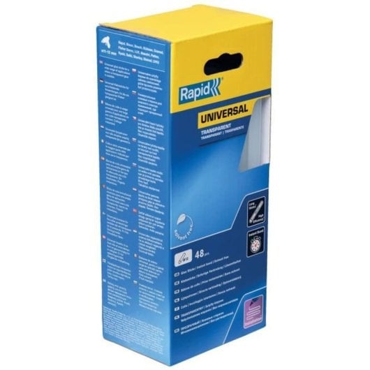 Bastones De Cola Termofusible Transparente Rapid, Ø12 Mm X 190 Mm, Pack 48 Uds. Eva Y Resina Para Pegado Rápido, Alta Fuerza De Unión Y Uso Con Pistolas Compatibles.