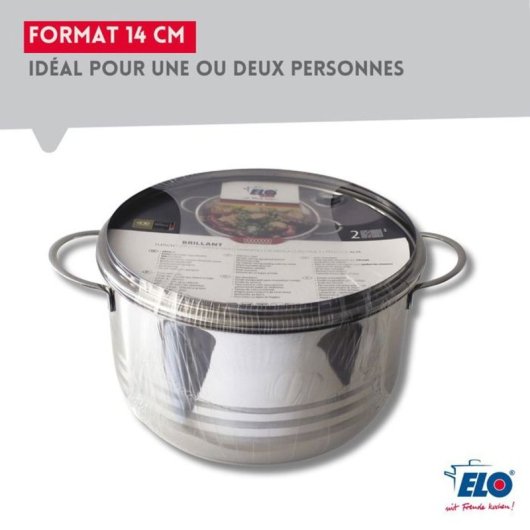 Elo Brillant Juego De Ollas/recipientes De Acero Inoxidable 18/10 Sin Pfas, 12 Cm Y 14 Cm, Con Tapa De Vidrio Resistente A Golpes, Escala De Medición Integrada E Inducción