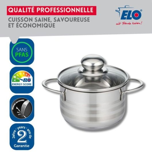 Elo Brillant Juego De Ollas/recipientes De Acero Inoxidable 18/10 Sin Pfas, 12 Cm Y 14 Cm, Con Tapa De Vidrio Resistente A Golpes, Escala De Medición Integrada E Inducción