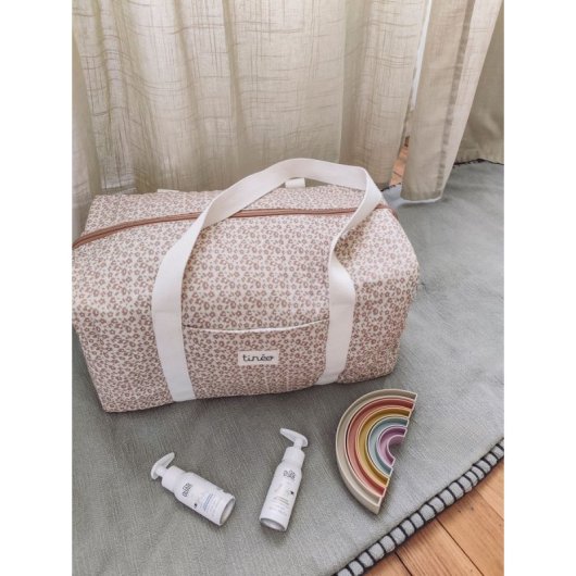 Bolsa Cambiador Tineo Estampado Leopardo 40 X 22 X 24 Cm De Algodón 100% Con Cierre Cremallera, Asa Para Hombro O Mano, Organizadores Interiores