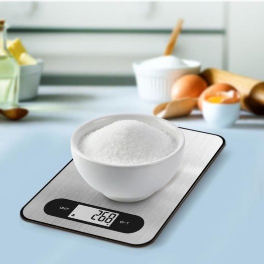 Little Balance Slim Inox 8550 Báscula Cocina Digital Recargable Usb 5 Kg, Precisión 1 G, Plato Xxl 218×158 Mm, Lcd 51×23 Mm, Tara Y Pesaje De Líquidos