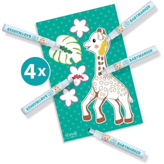 Ses Creative Sophie La Girafe Kit 2 En 1 Para Colorear Y Pintar Con Dedos, Desde 12 Meses, 6 Tarjetas, 4 Rotuladores De Bebé Hipoalergénicos Y 3 Pinturas Lavables