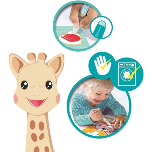 Ses Creative Sophie La Girafe Kit 2 En 1 Para Colorear Y Pintar Con Dedos, Desde 12 Meses, 6 Tarjetas, 4 Rotuladores De Bebé Hipoalergénicos Y 3 Pinturas Lavables