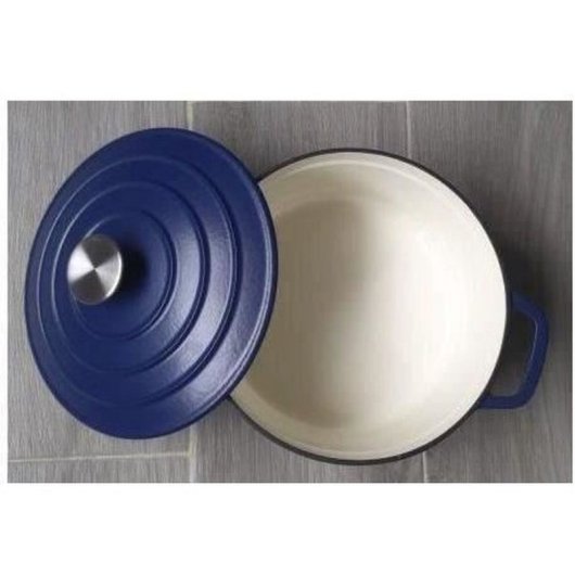 Gsw Blue Magic Cazo De Hierro Fundido Esmaltado 20 Cm, 2,2 L, Exterior Azul E Interior Blanco, Apto Inducción Y Horno Hasta 240 °c, Tapa Con Realce