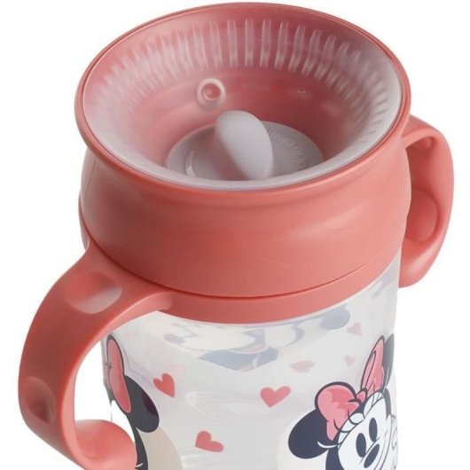 Thermobaby Disney Baby Minnie Vaso Entrenamiento 360° Antiderrames 395 Ml, Silicona Flexible, Asas Ergonómicas, Sin Bpa, Apto Desde 10 Meses