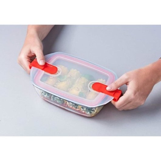Pyrex Cook & Heat Bandeja Rectangular De Vidrio Borosilicato 23 X 15 Cm (1,1 L) Con Tapa Hermética, 2 Válvulas De Vapor Y Apta Para Horno, Microondas, Congelador Y Lavavajillas