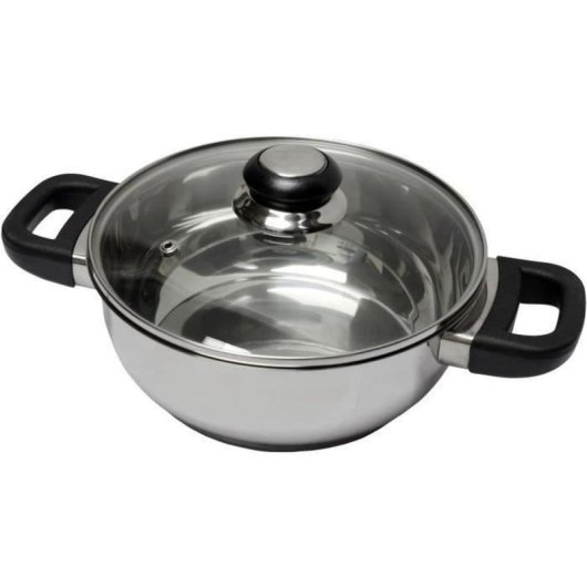Baumalu Olla Alta De Acero Inoxidable 24 Cm Con Tapa De Vidrio Y Orificio De Vapor, Asas De Baquelita Antideslizantes, Apta Para Inducción Y Apta Lavavajillas