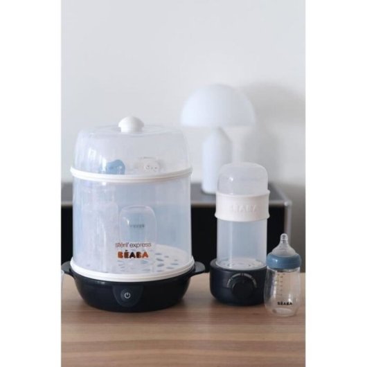 Beaba Babymilk Second Calienta Biberones Eléctrico Y Esterilizador, Azul Noche, Sistema De Vapor Cerrado, Temporizador Ajustable 1-5 Min, Para Biberones Y Tarritos