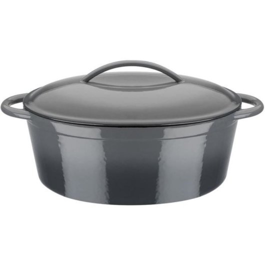 Gsw Grey Shadow Cocotte Oval De Hierro Fundido 33x25 Cm, 7l, Interior Esmaltado, Tapa Con Picots, Apta Para Inducción Y Horno 240°c