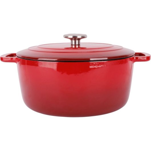 Cosy & Trendy Fontestic Cocotte 28 Cm De Hierro Fundido Esmaltado Rojo 6,15-6,9 L, Interior Blanco Liso. Tapa De Hierro Con “gotas” Y Pomo Metálico. Apta Para Todo Tipo De Fuegos E Inducción