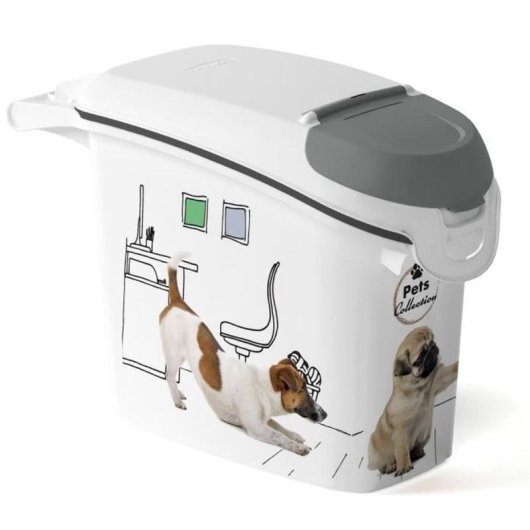 Curver Petlife Contenedor Para Pienso De Perros 6 Kg, Sellado Hermético Con Goma, Tapa Con Solapa, Asa Integrada Y Plástico Sin Bpa, Blanco, 23 X 50 X 36 Cm