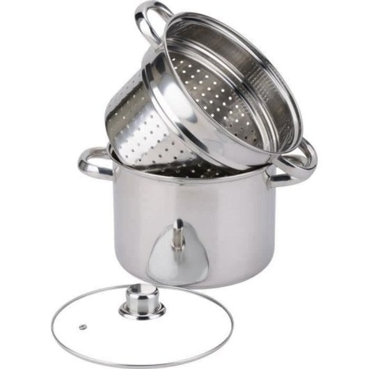 Casserole Baumalu 20 cm Inox 5L avec Insert Perforé et Couvercle Verre