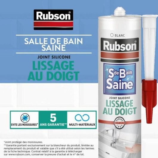Rubson Sellador De Silicona Sanitario Antimohos 280 Ml Blanco Para Juntas En Baño, Ducha, Lavabo Y Cerámica