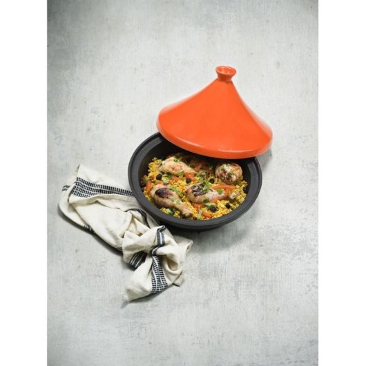 Cosy & Trendy Tajine De Hierro Fundido 30 Cm Naranja/negro, Tapa Esmaltada Cónica, Apto Inducción Y Horno, Interior Antiadherente (no Apto Lavavajillas)