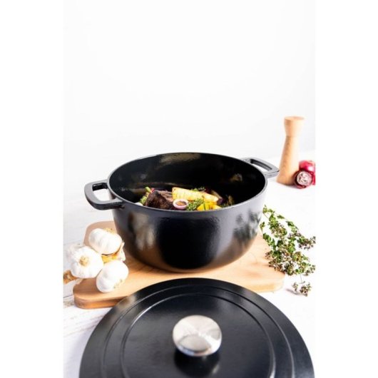 Cocotte Cosy & Trendy Fontestic De Hierro Fundido Esmaltado Ø28 Cm, 6,15 L, Negra, Interior Blanco, Tapa Con Gotas, Apta Para Inducción Y Horno Hasta 200°c