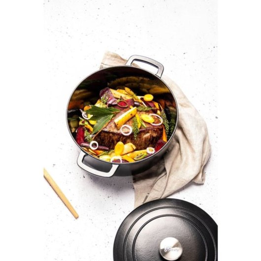 Cocotte Cosy & Trendy Fontestic De Hierro Fundido Esmaltado Ø28 Cm, 6,15 L, Negra, Interior Blanco, Tapa Con Gotas, Apta Para Inducción Y Horno Hasta 200°c
