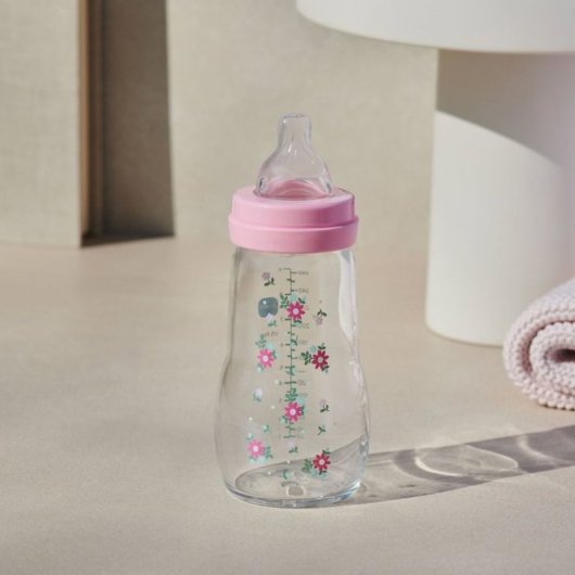 Biberón De Cristal Mam 260 Ml Rosa Con Tetina Silicona Talla 2 Skinsoft™ Desde 2 Meses, Apertura Ancha Y Tapa Anti-fugas