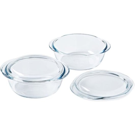 Set De 2 Cocottes Redondas Pyrex De Vidrio Borosilicato, 2,3 L Cada Una, Transparentes. Resistencia A Choque Térmico Hasta 240 °c, -40 °c A +350 °c, Aptas Para Horno, Microondas Y Lavavajillas