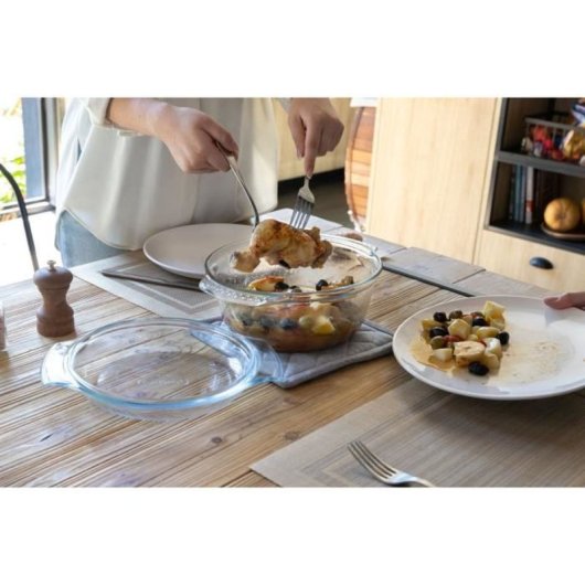 Set De 2 Cocottes Redondas Pyrex De Vidrio Borosilicato, 2,3 L Cada Una, Transparentes. Resistencia A Choque Térmico Hasta 240 °c, -40 °c A +350 °c, Aptas Para Horno, Microondas Y Lavavajillas