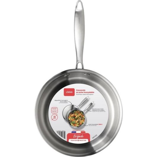 Livoo Brigade Cacerola Triply De Acero Inoxidable 18 Cm Mep160, 3 Capas 304/aluminio/403, Escala Interior, Mango Remachado Resistente Al Calor, Apta Inducción Y Horno
