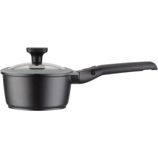Cacerola Gsw Easy Click 16 Cm De Aluminio Fundido, Tapa De Vidrio Templado Con Borde De Silicona, Mango Extraíble, Antiadherente Vitaflon Granit Efecto Piedra Sin Pfas, Inducción