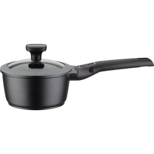 Cacerola Gsw Easy Click 16 Cm De Aluminio Fundido, Tapa De Vidrio Templado Con Borde De Silicona, Mango Extraíble, Antiadherente Vitaflon Granit Efecto Piedra Sin Pfas, Inducción