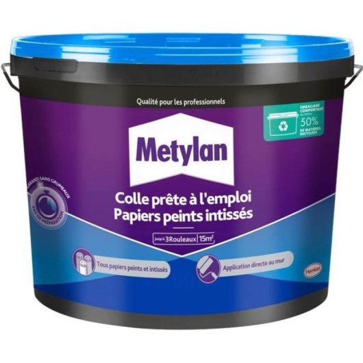 Metylan Cola Para Papel Pintado No Tejido Lista Para Usar 2,25 Kg, Pasta Blanca, Alta Adherencia, Aplicación Con Rodillo En Pared, Tiempo Abierto 10-20 Min, Hasta 15 M²