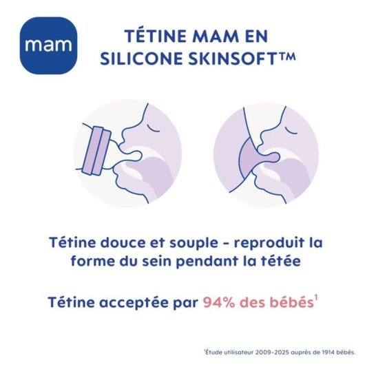 Mam Premium Glass Biberón 170 Ml Con Tetina Skinsoft Flujo Lento, Vidrio Borosilicato, 0-6 Meses, Color Blanco, Sin Bpa/bps, Compatible Mam