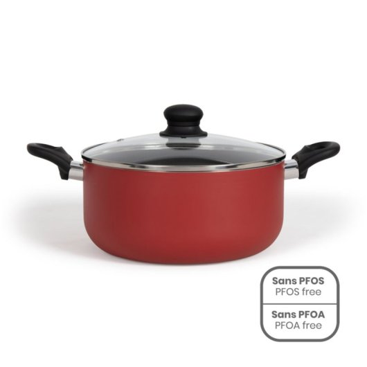 Livoo Mep150r Cazoleta/stockpot 24 Cm De Aluminio Con Revestimiento Antiadherente Libre De Pfoa Y Pfos Y Tapa De Vidrio Compatible Inducción